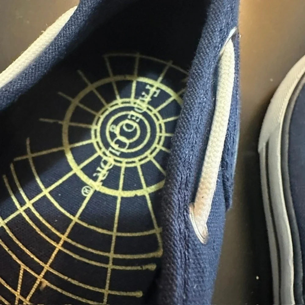 Faded Glory Boat Shoes Navy Blue Canvas Hook Loop Strap Mens Size 8 NEW